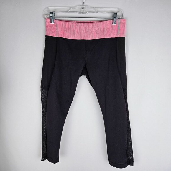 Lululemon Breathe Easy Crop Leggings Size 8 Black & Pink Mesh Leg Back - Picture 3 of 11